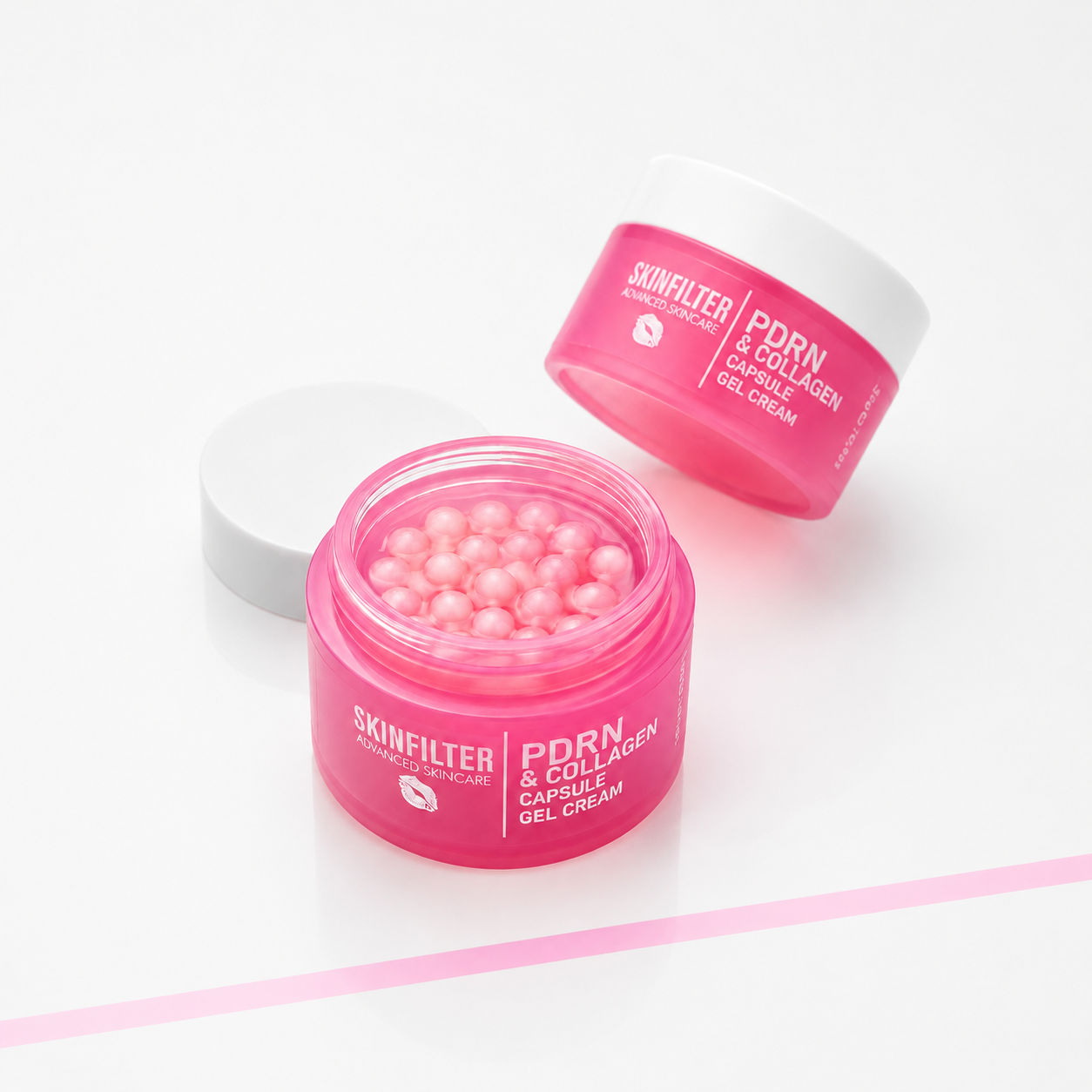 BARATTOLO APERETO Crema gel viso PDRN SKINFILTER  gel trasparente e capsule crema in sfera rosa