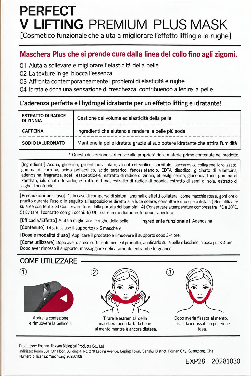 Ingredienti istruzioni e modalità uso Perfect V Lifting Premium Plus Mask