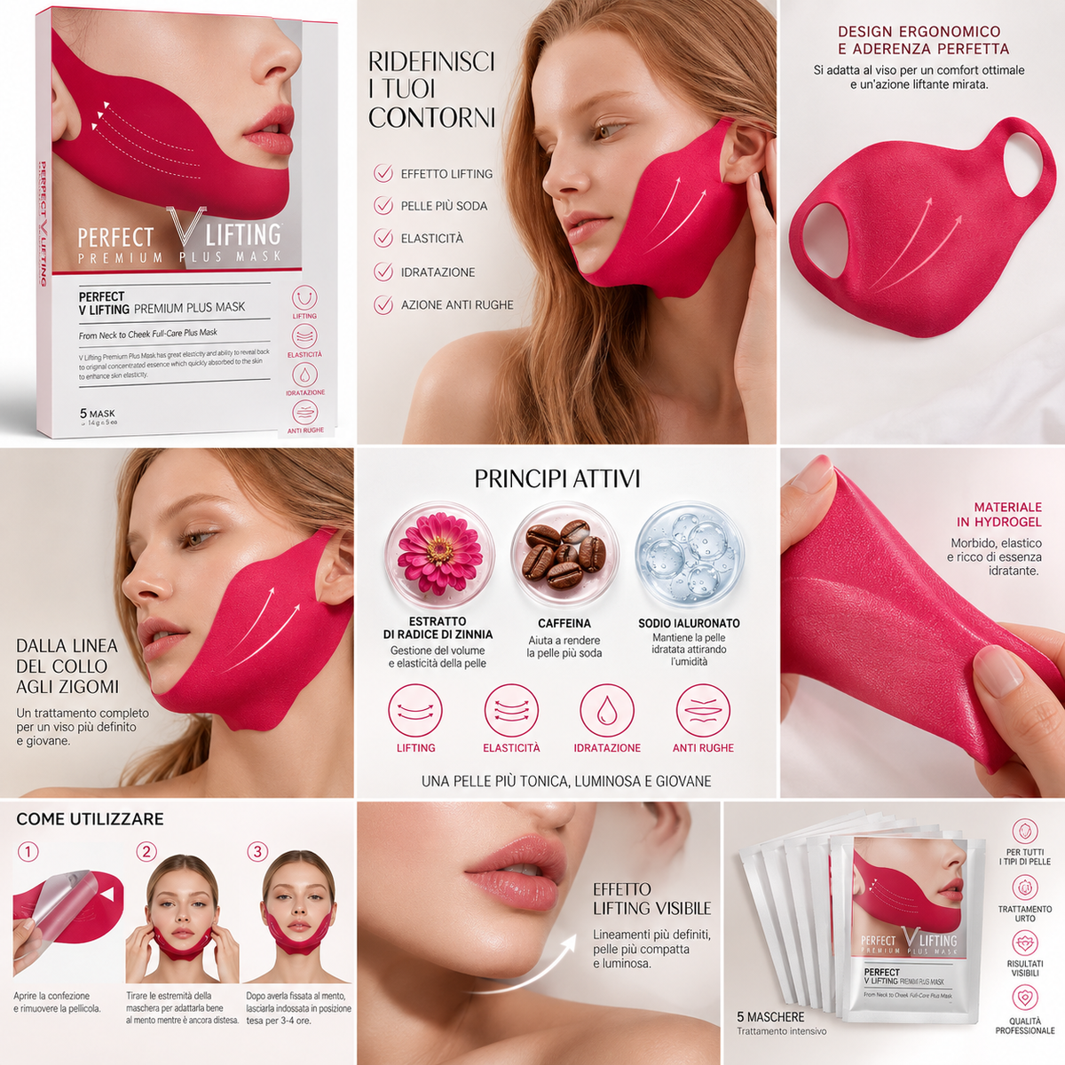 Perfect V Lifting Premium Plus Mask hydrogel lifting collo e zigomi